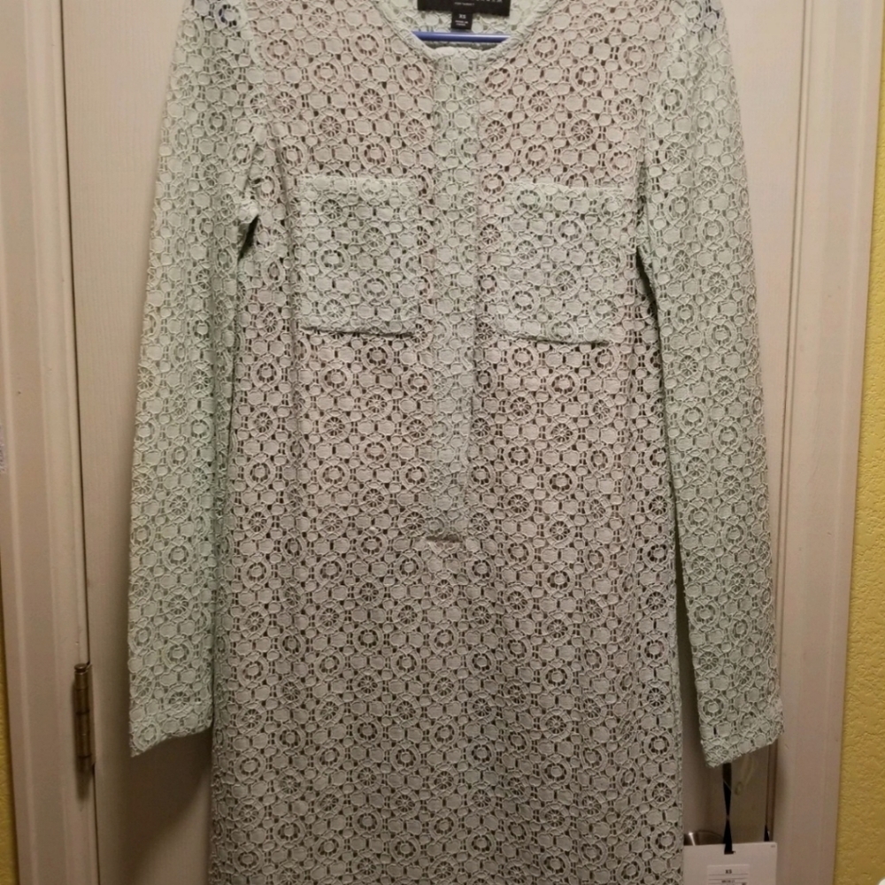 Victoria Beckham Mint Green Long Sleeve Lace Dress